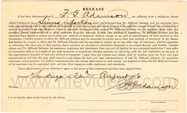 Dr. Milbank Johnsons Release Card